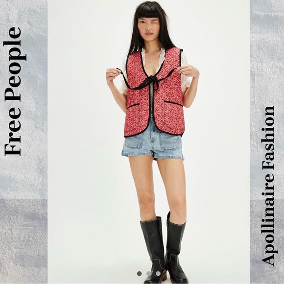 FREE PEOPLE CLAUDINE VEST RED RUST COMBO LARGE NWT - Picture 1 of 9